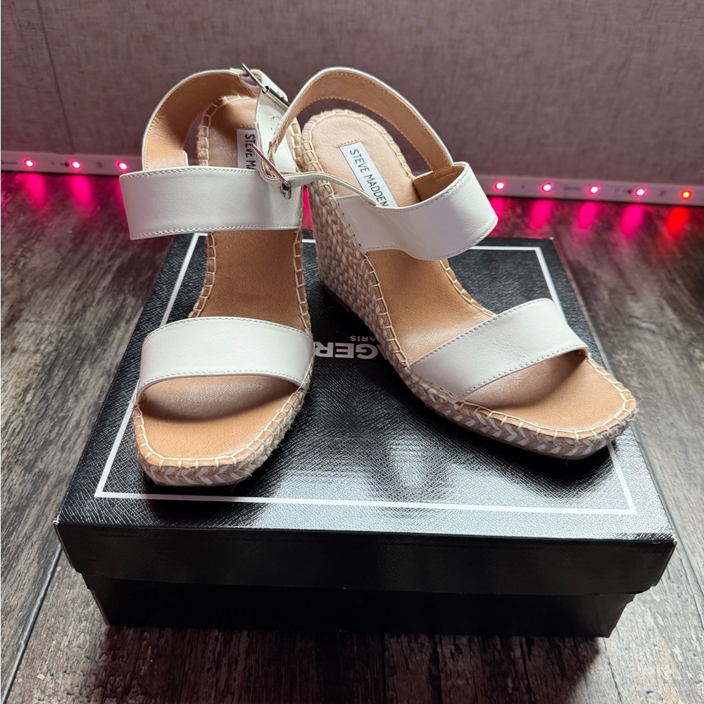 Steve Madden White Wedge Sandals